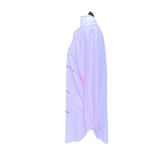 Pink White Stripe Jasmine & Ginger Long Sleeve Button Shirt Embroidered Beach‎ L - Picture 3 of 8
